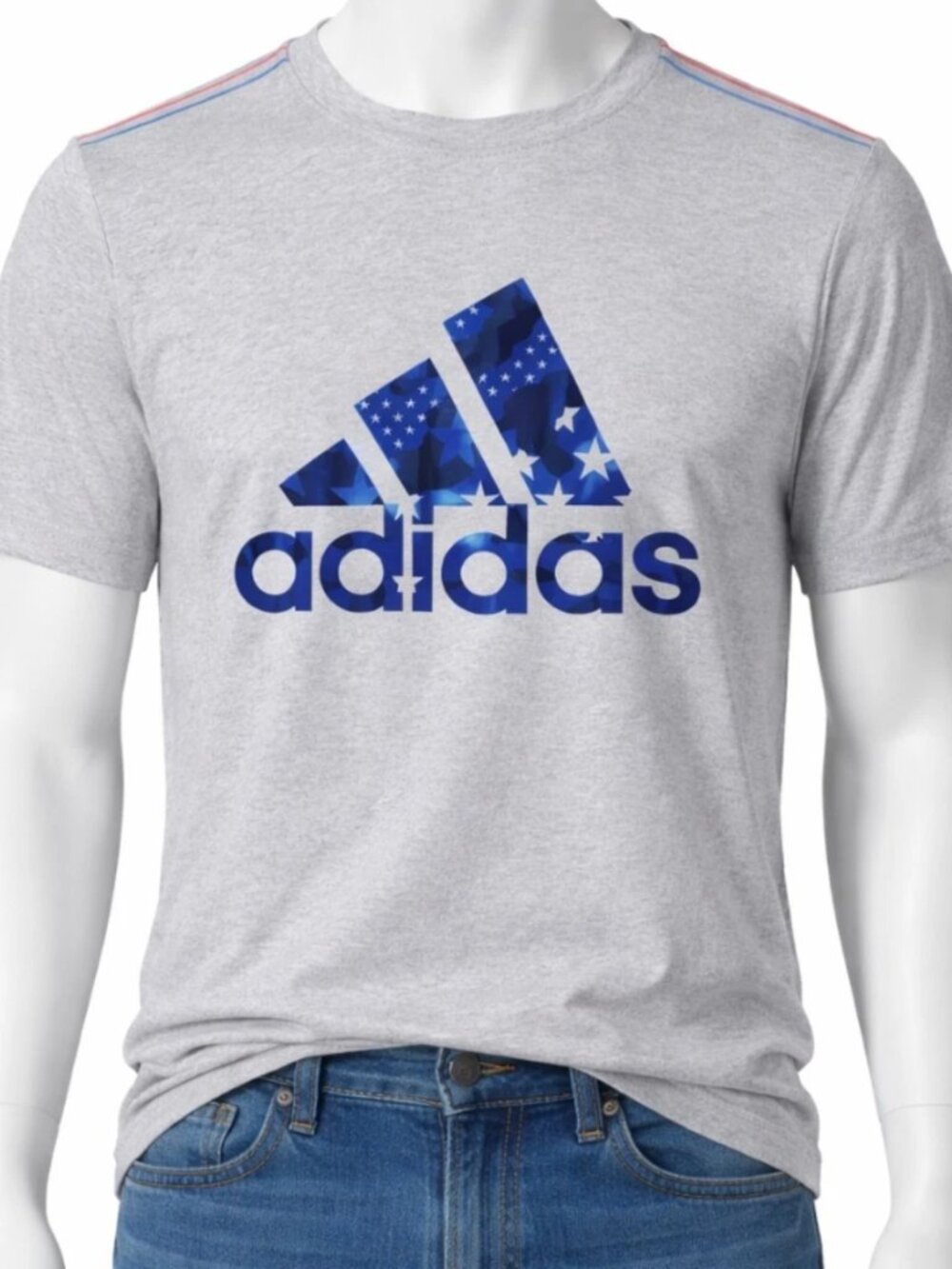 Adidas Men's Large T-Shirt Grey Blue Camo Stars Graphic Tee Short Sleeve